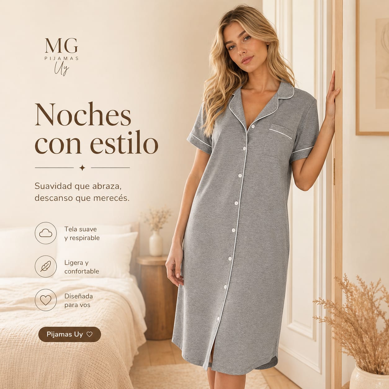 Camisón Gris Abotonado