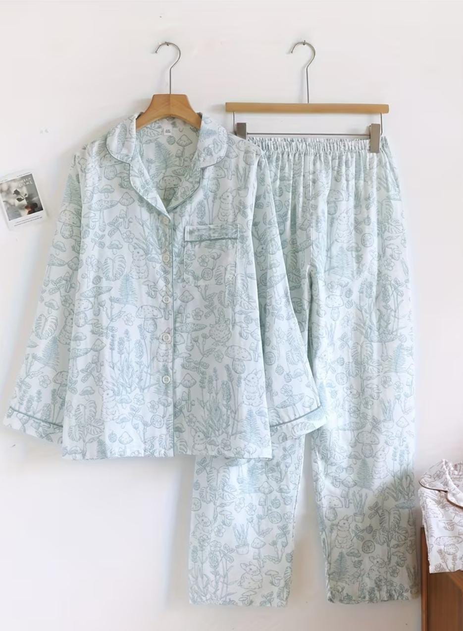 Conjunto Pijama Largo Dama Bosque Verde Agua