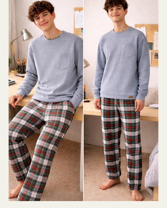 PIJAMA TEENS GRIS CON ESCOCÉS