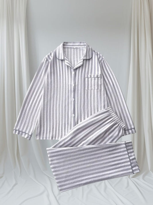 PIJAMA MUJER GRIS A RAYAS