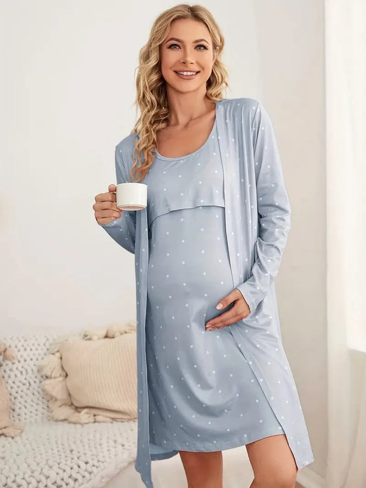 CONJUNTO CAMISÓN Y BATA MATERNAL